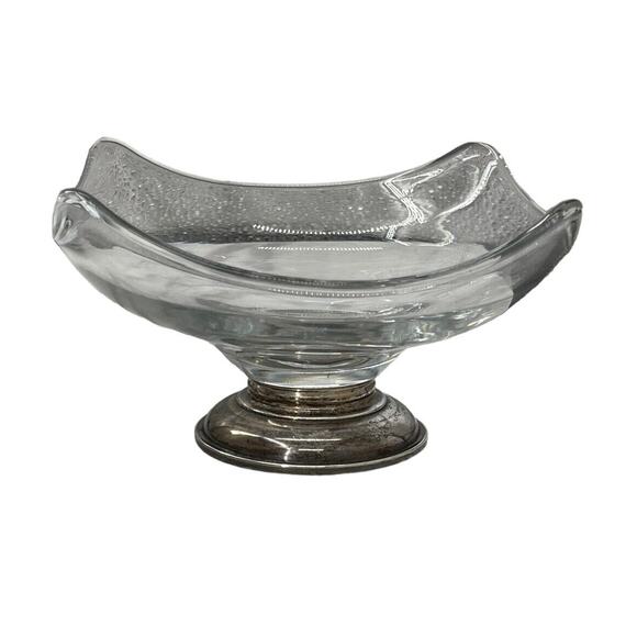 Frank M Whiting Sterling Silver Footed Base Bowl Square Glass Crystal - Picture 2 of 11